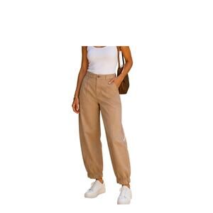 Theory Pants Womens Size 4 Tan Barrel Leg Cotton Twill Pockets High Rise Casual